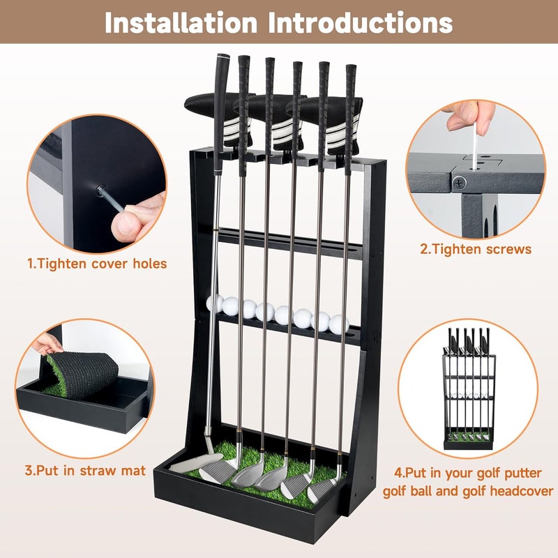 Alytree Golf Putter Stand, Golf Club Holder for 36 Balls Tray Storage & 6 Clubs & 3 Head Covers, Display Rack Organizer for Home Indoor Outdoor Office - Image 5